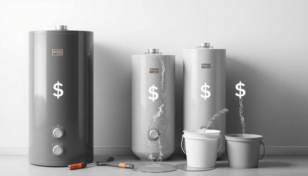 average cost to drain water heater by tank size